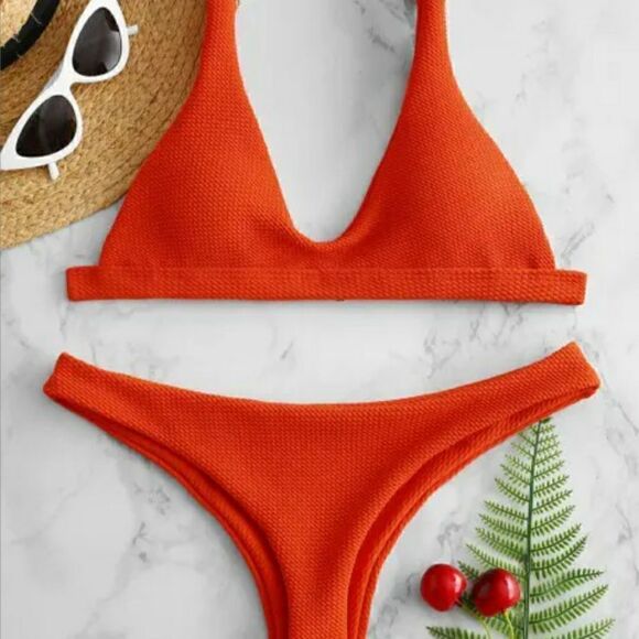 Women's Low Waist Padded Scoop Bikini Set Tangerine - Picture 9 of 13